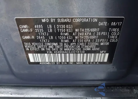 2018 Subaru Outback 2.5I from USA, damaged, VIN 4S4BSAAC3J3218138